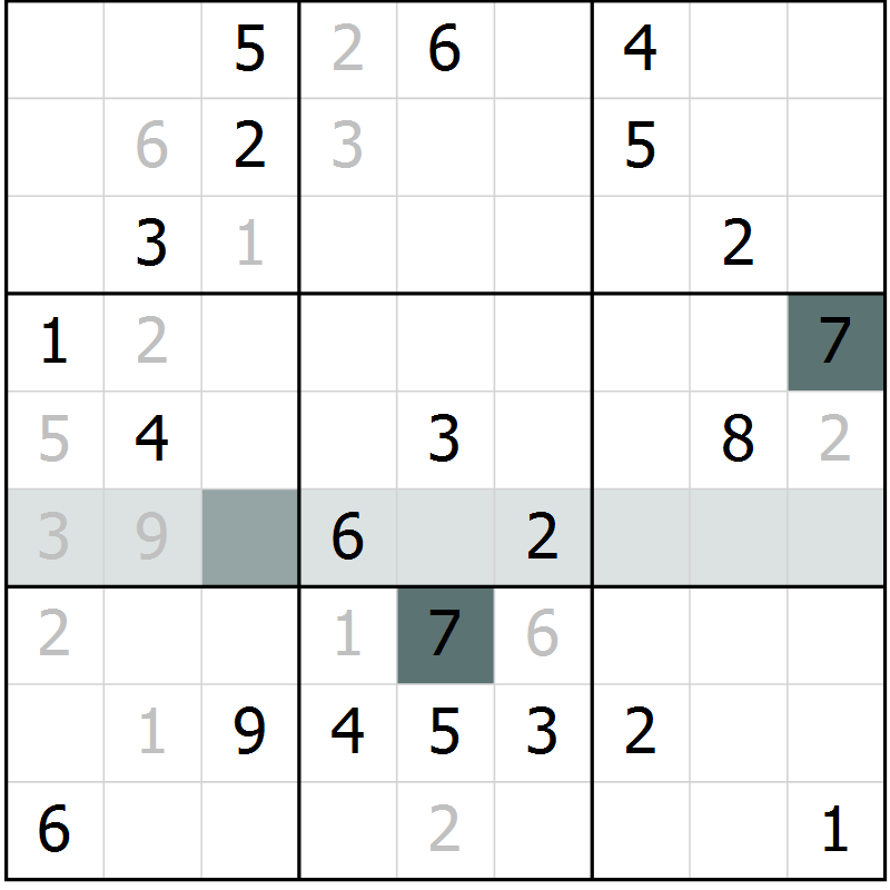 Position des candidats pour la solution de la Gr 9 page 12 du magazine de sudoku Virtuose n° 110