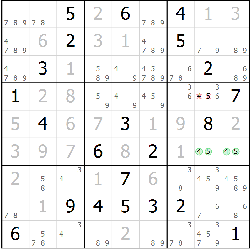 Position des candidats pour la solution de la Gr 9 page 12 du magazine de sudoku Virtuose n° 110