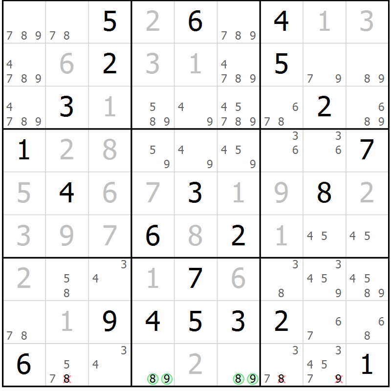 Position des candidats pour la solution de la Gr 9 page 12 du magazine de sudoku Virtuose n° 110