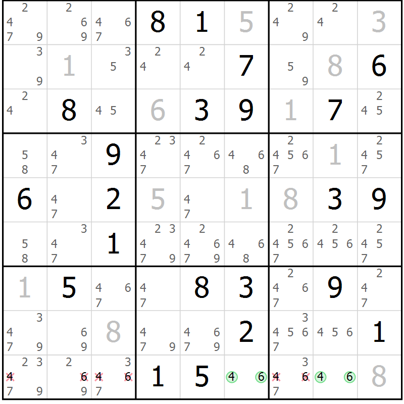 Position des candidats pour la solution de la Gr 1 page 4 du magazine de sudoku Virtuose n° 111