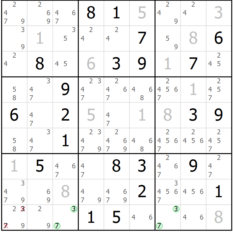 Position des candidats pour la solution de la Gr 1 page 4 du magazine de sudoku Virtuose n° 111