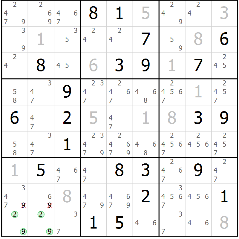 Position des candidats pour la solution de la Gr 1 page 4 du magazine de sudoku Virtuose n° 111