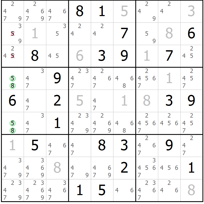 Position des candidats pour la solution de la Gr 1 page 4 du magazine de sudoku Virtuose n° 111