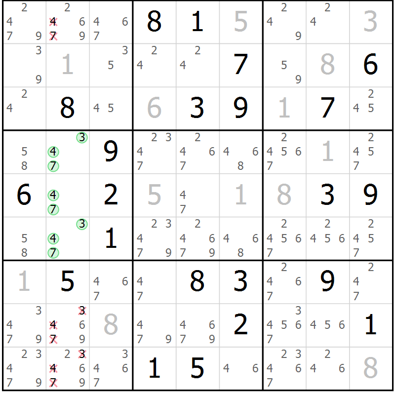 Position des candidats pour la solution de la Gr 1 page 4 du magazine de sudoku Virtuose n° 111