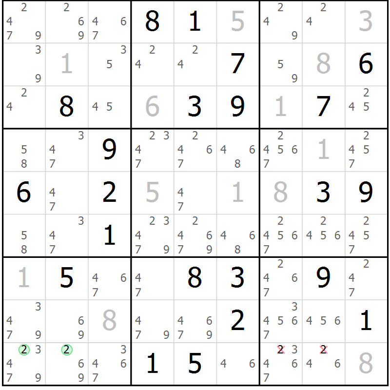 Position des candidats pour la solution de la Gr 1 page 4 du magazine de sudoku Virtuose n° 111