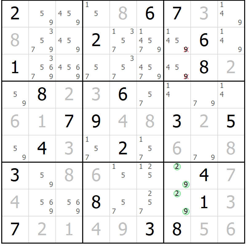 Position des candidats pour la solution de la Gr 10 page 13 du magazine de sudoku Virtuose n° 111