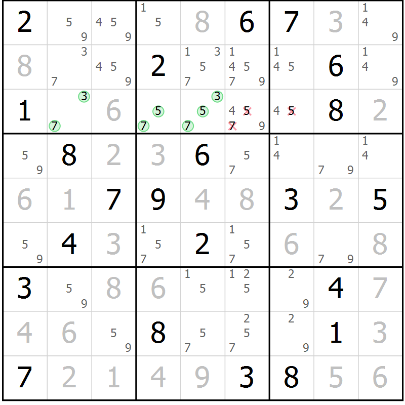 Position des candidats pour la solution de la Gr 10 page 13 du magazine de sudoku Virtuose n° 111