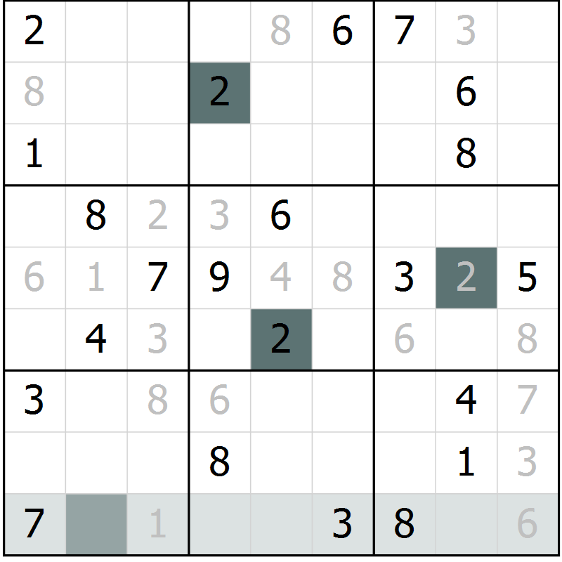 Position des candidats pour la solution de la Gr 10 page 13 du magazine de sudoku Virtuose n° 111