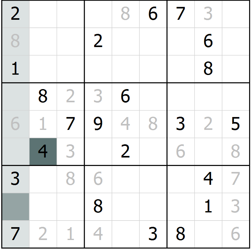 Position des candidats pour la solution de la Gr 10 page 13 du magazine de sudoku Virtuose n° 111