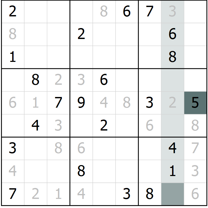 Position des candidats pour la solution de la Gr 10 page 13 du magazine de sudoku Virtuose n° 111