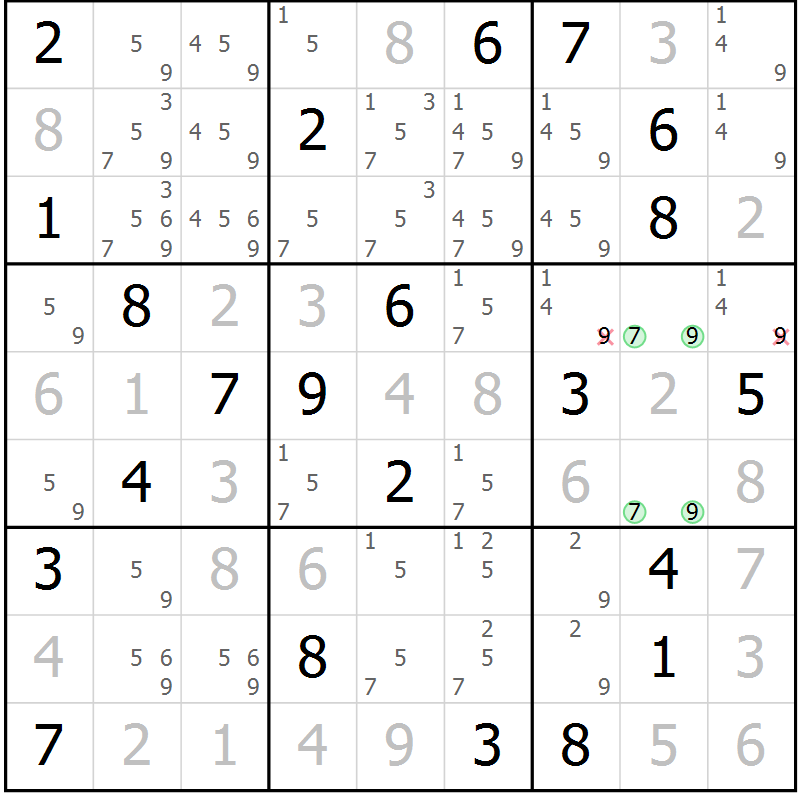 Position des candidats pour la solution de la Gr 10 page 13 du magazine de sudoku Virtuose n° 111
