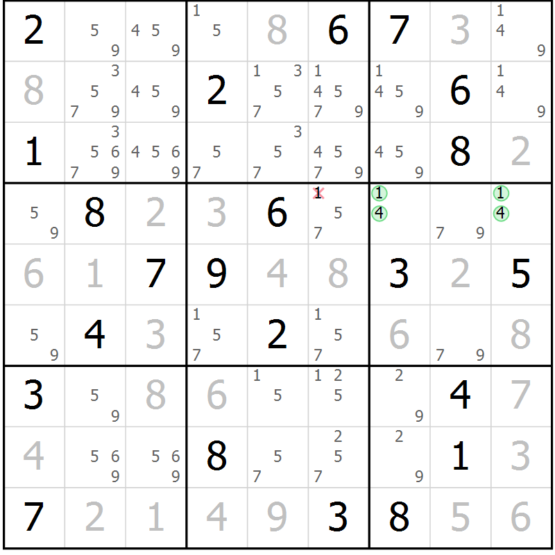 Position des candidats pour la solution de la Gr 10 page 13 du magazine de sudoku Virtuose n° 111