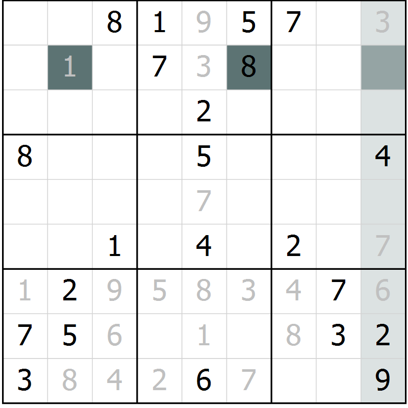 Position des candidats pour la solution de la Gr 11 page 14 du magazine de sudoku Virtuose n° 111
