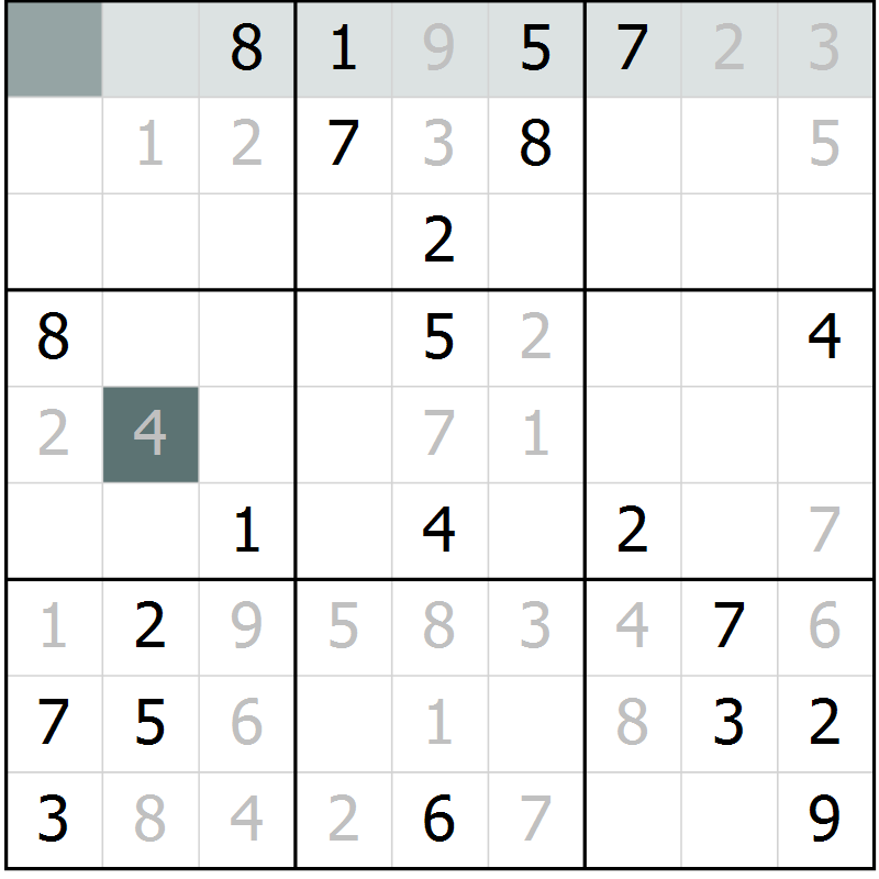 Position des candidats pour la solution de la Gr 11 page 14 du magazine de sudoku Virtuose n° 111