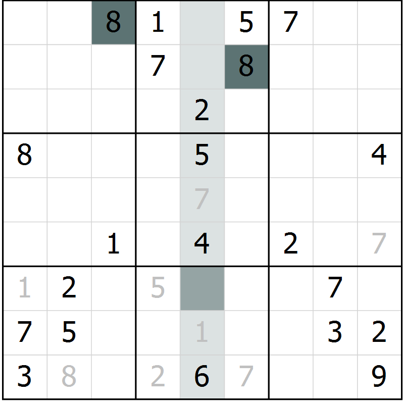 Position des candidats pour la solution de la Gr 11 page 14 du magazine de sudoku Virtuose n° 111