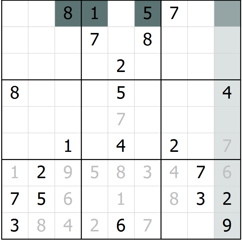 Position des candidats pour la solution de la Gr 11 page 14 du magazine de sudoku Virtuose n° 111