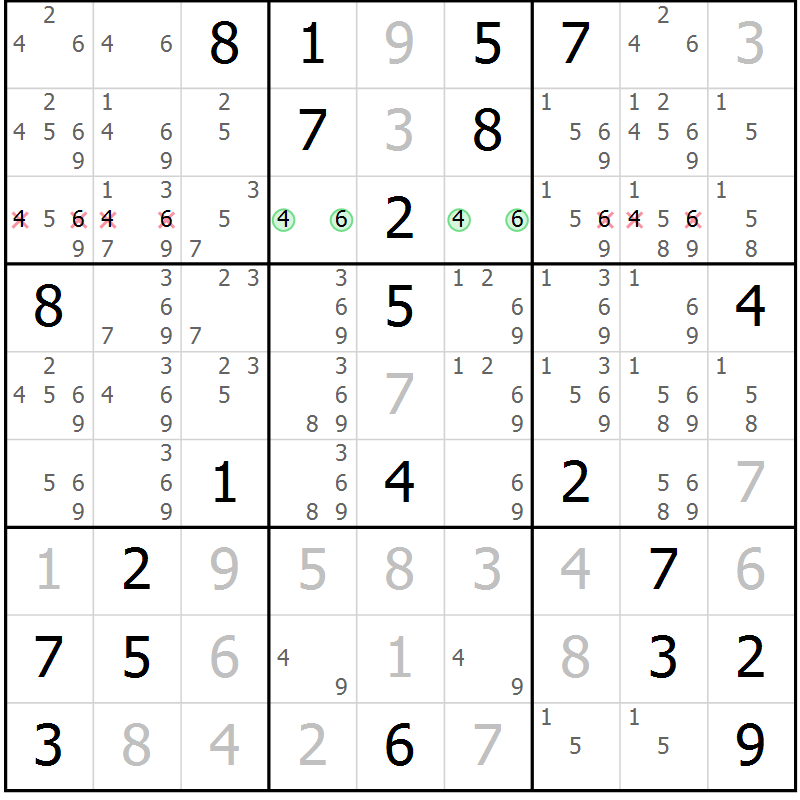Position des candidats pour la solution de la Gr 11 page 14 du magazine de sudoku Virtuose n° 111