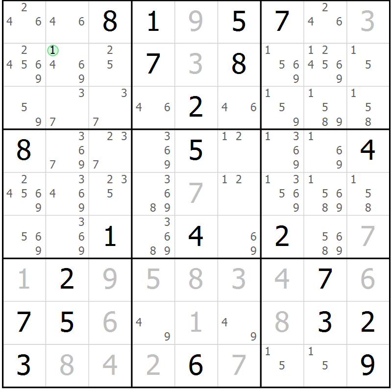 Position des candidats pour la solution de la Gr 11 page 14 du magazine de sudoku Virtuose n° 111