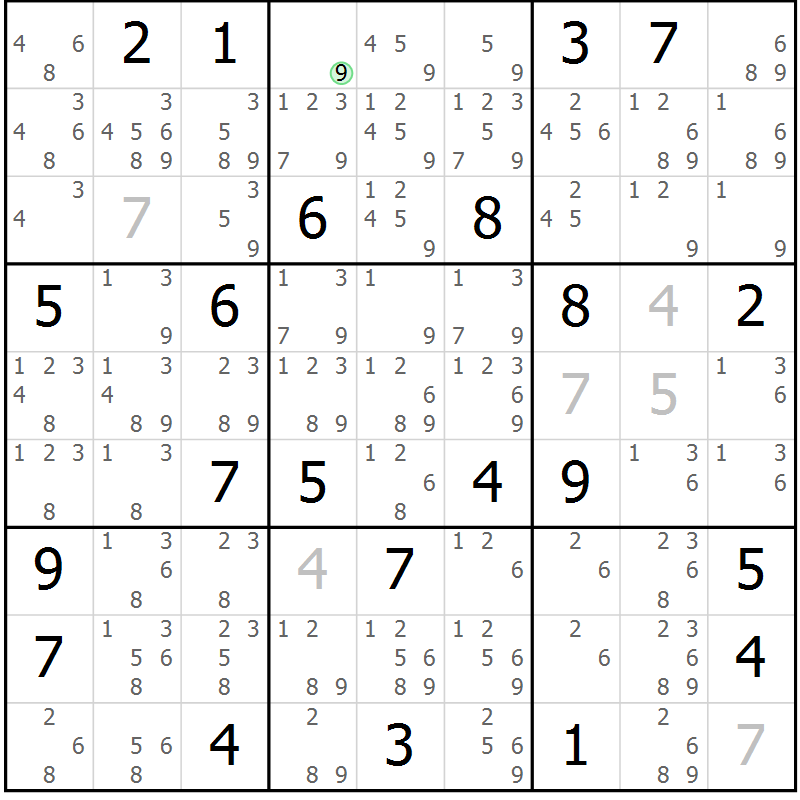 Position des candidats pour la solution de la Gr 12 page 15 du magazine de sudoku Virtuose n° 111