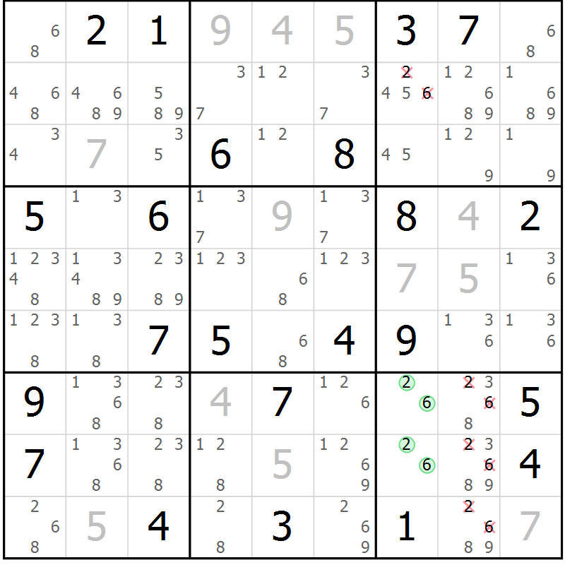 Position des candidats pour la solution de la Gr 12 page 15 du magazine de sudoku Virtuose n° 111