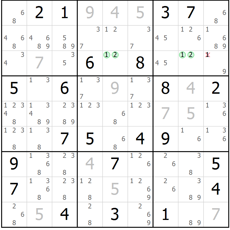 Position des candidats pour la solution de la Gr 12 page 15 du magazine de sudoku Virtuose n° 111