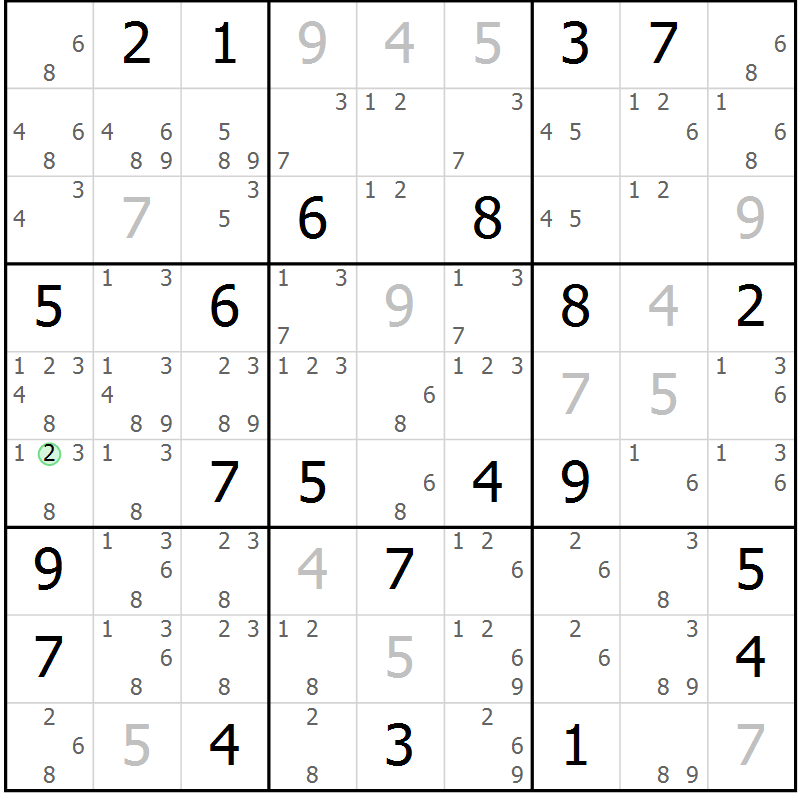 Position des candidats pour la solution de la Gr 12 page 15 du magazine de sudoku Virtuose n° 111