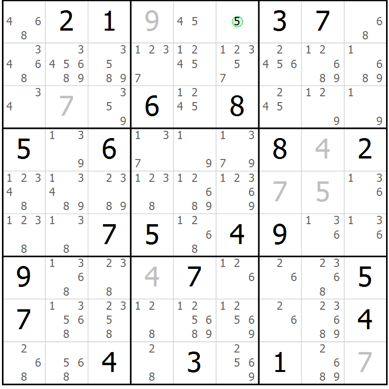 Position des candidats pour la solution de la Gr 12 page 15 du magazine de sudoku Virtuose n° 111