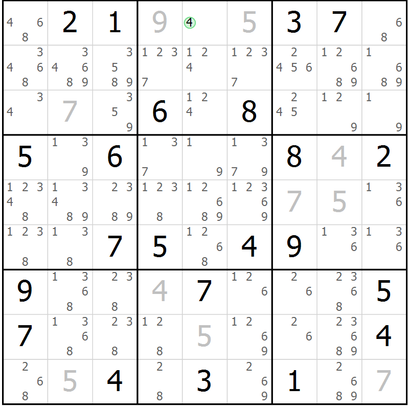 Position des candidats pour la solution de la Gr 12 page 15 du magazine de sudoku Virtuose n° 111