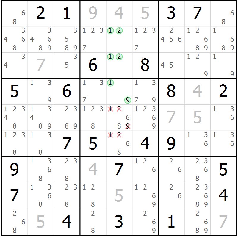 Position des candidats pour la solution de la Gr 12 page 15 du magazine de sudoku Virtuose n° 111