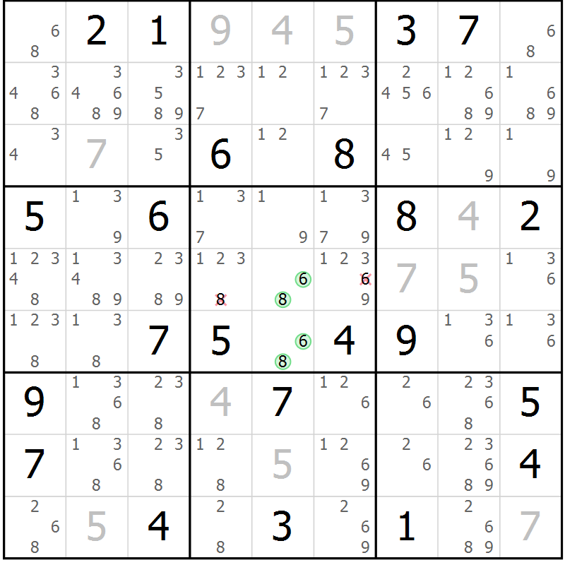 Position des candidats pour la solution de la Gr 12 page 15 du magazine de sudoku Virtuose n° 111