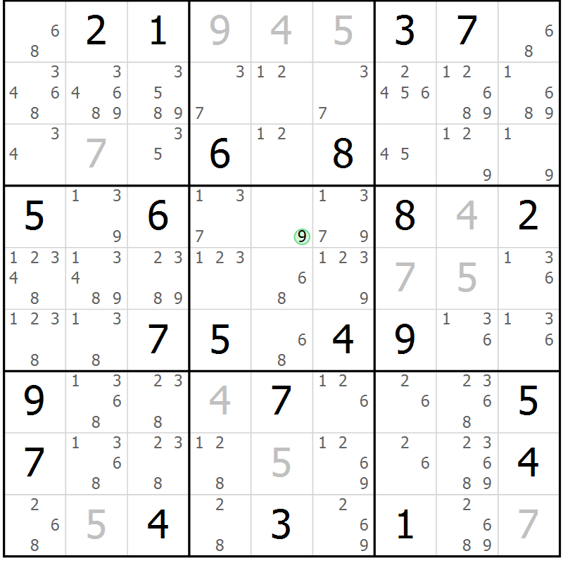 Position des candidats pour la solution de la Gr 12 page 15 du magazine de sudoku Virtuose n° 111