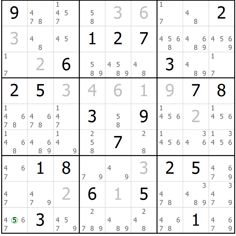 Position des candidats pour la solution de la Gr 13 page 16 du magazine de sudoku Virtuose n° 111