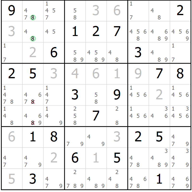 Position des candidats pour la solution de la Gr 13 page 16 du magazine de sudoku Virtuose n° 111