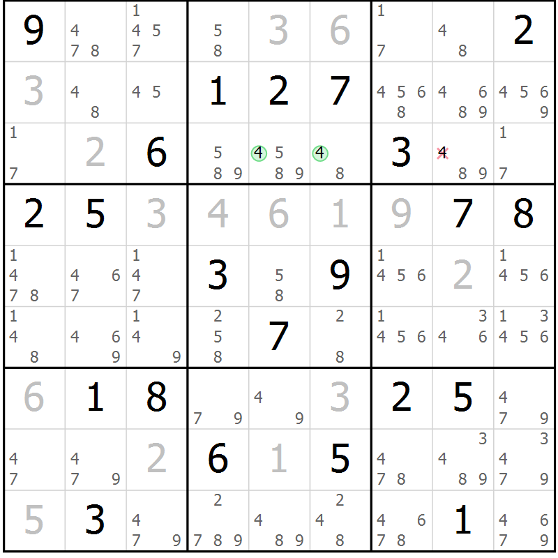 Position des candidats pour la solution de la Gr 13 page 16 du magazine de sudoku Virtuose n° 111