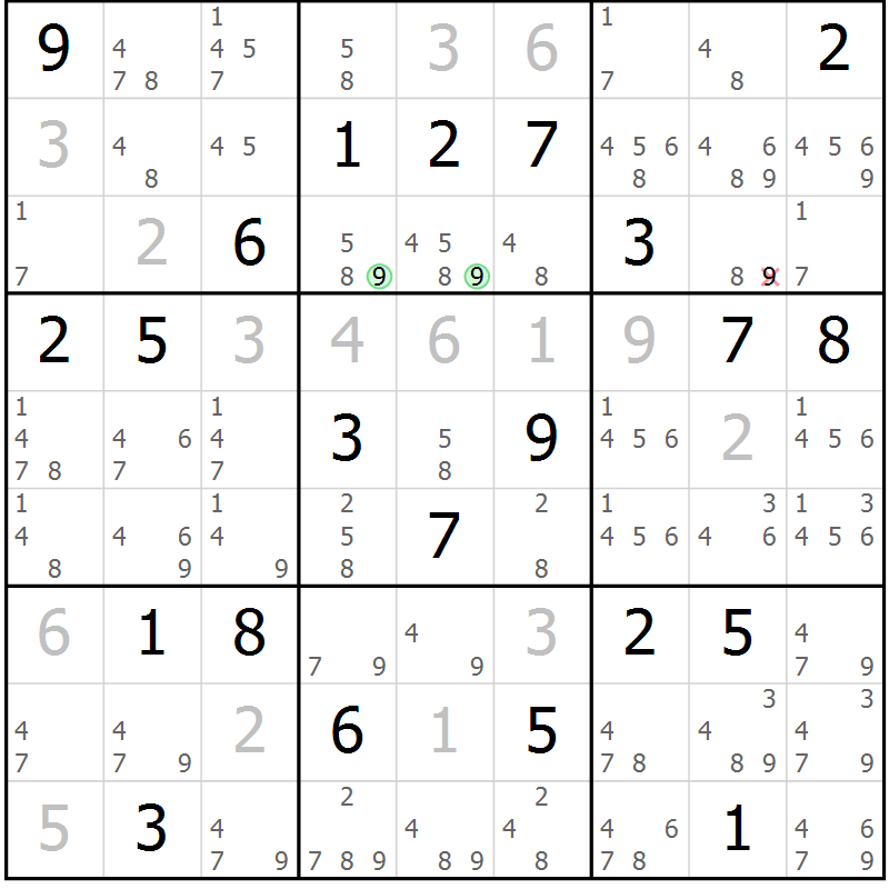 Position des candidats pour la solution de la Gr 13 page 16 du magazine de sudoku Virtuose n° 111
