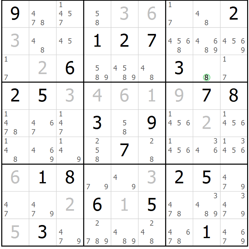 Position des candidats pour la solution de la Gr 13 page 16 du magazine de sudoku Virtuose n° 111