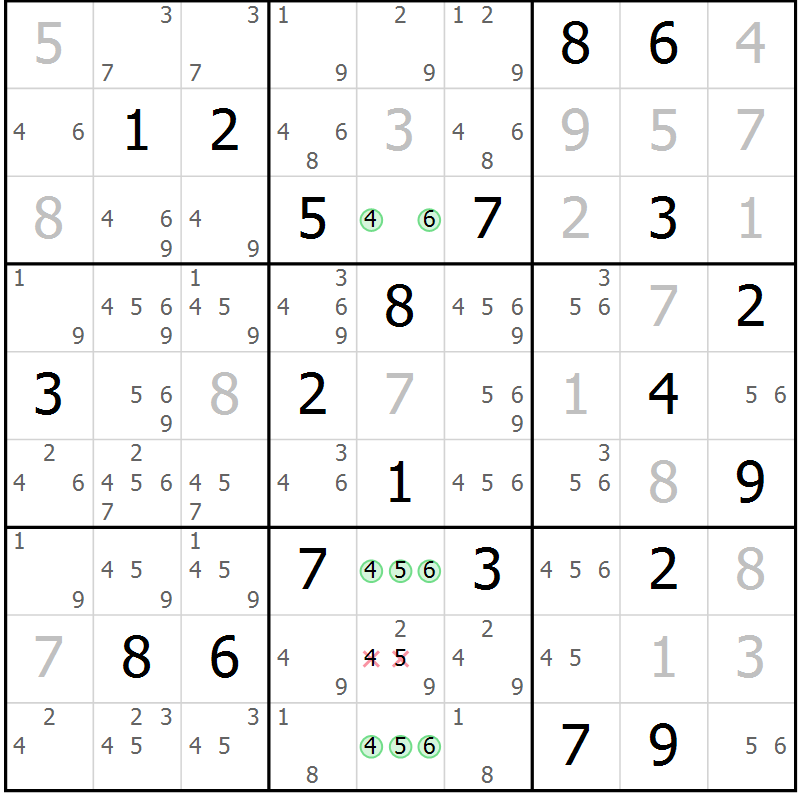 Position des candidats pour la solution de la Gr 15 page 18 du magazine de sudoku Virtuose n° 111