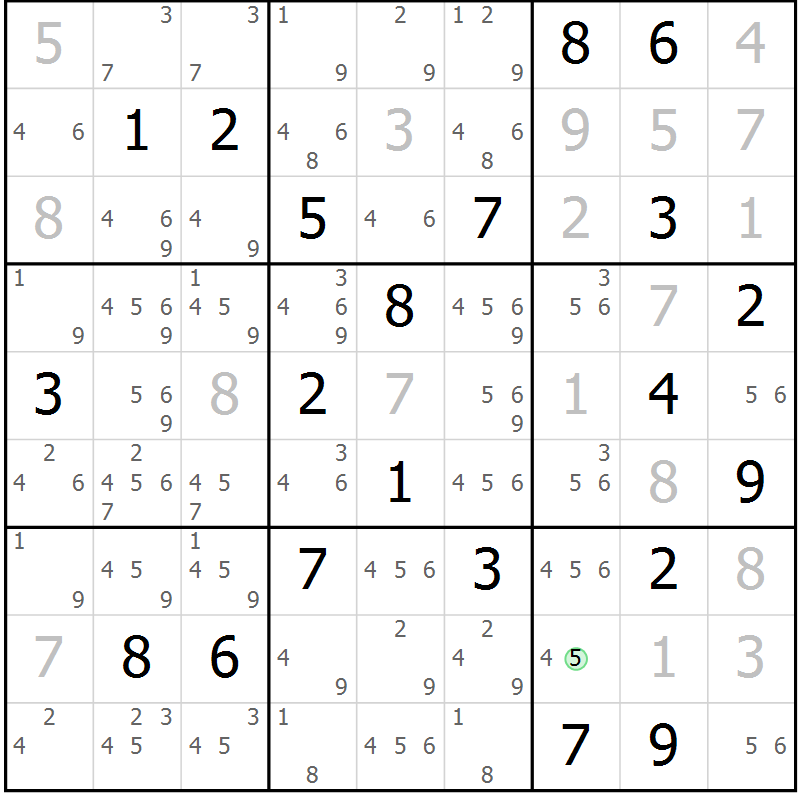 Position des candidats pour la solution de la Gr 15 page 18 du magazine de sudoku Virtuose n° 111