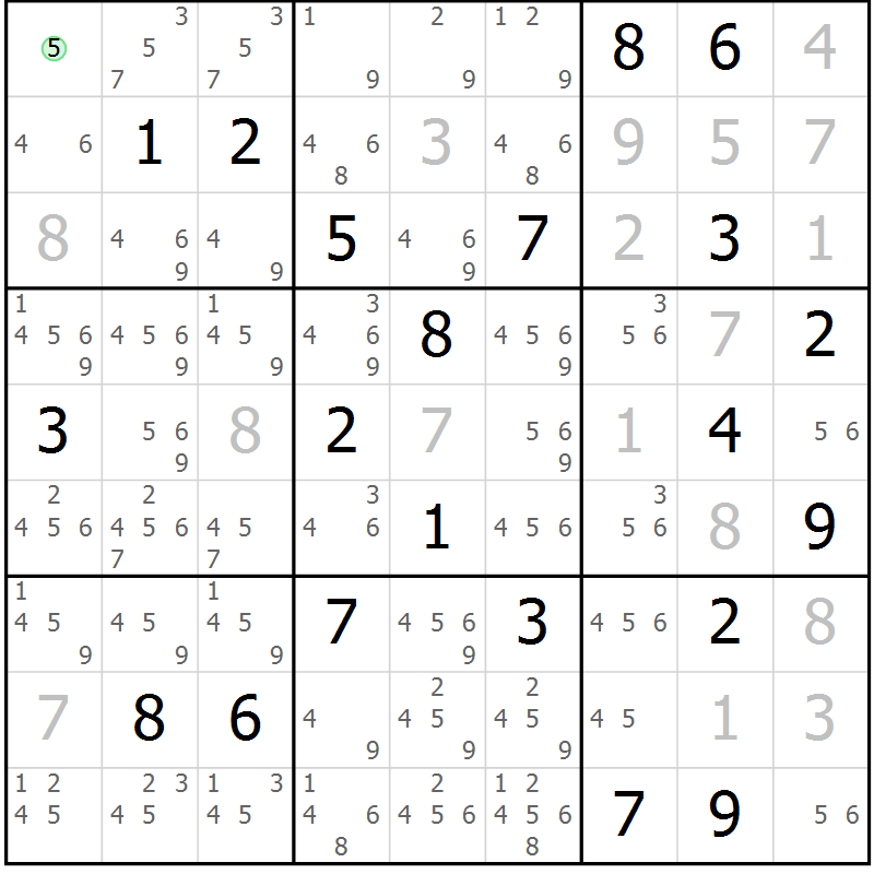 Position des candidats pour la solution de la Gr 15 page 18 du magazine de sudoku Virtuose n° 111