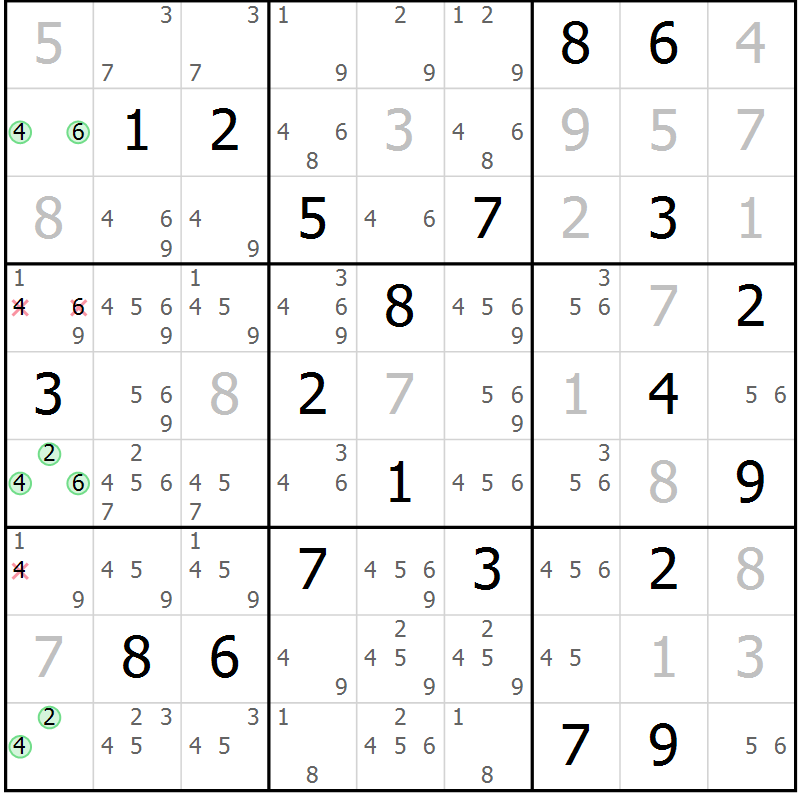 Position des candidats pour la solution de la Gr 15 page 18 du magazine de sudoku Virtuose n° 111
