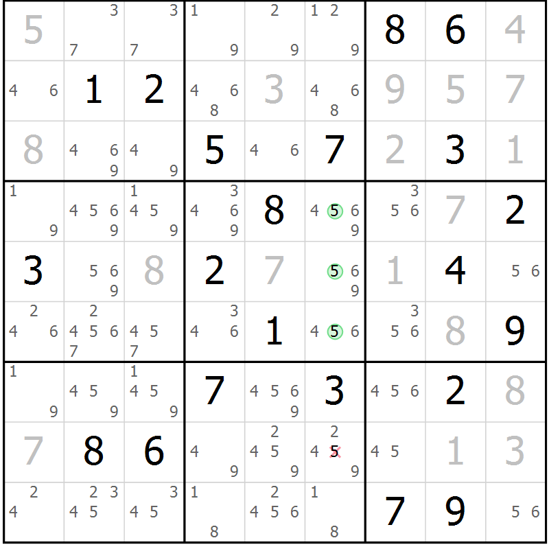 Position des candidats pour la solution de la Gr 15 page 18 du magazine de sudoku Virtuose n° 111
