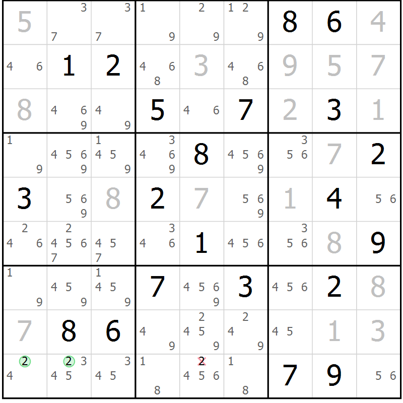Position des candidats pour la solution de la Gr 15 page 18 du magazine de sudoku Virtuose n° 111