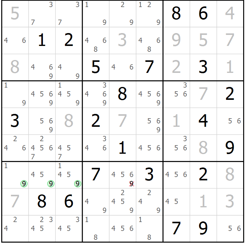 Position des candidats pour la solution de la Gr 15 page 18 du magazine de sudoku Virtuose n° 111