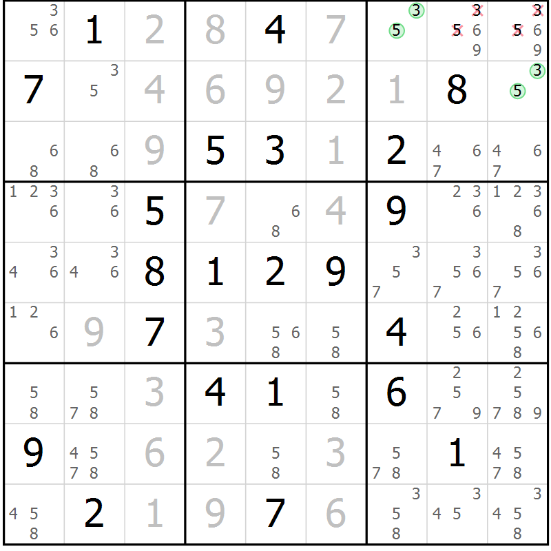 Position des candidats pour la solution de la Gr 16 page 19 du magazine de sudoku Virtuose n° 111