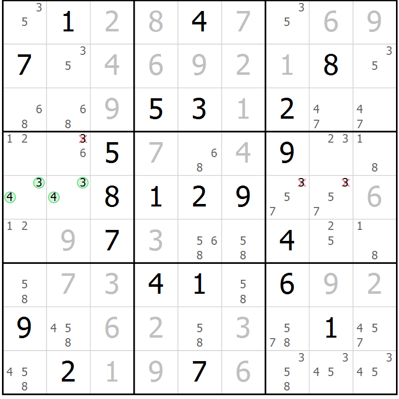 Position des candidats pour la solution de la Gr 16 page 19 du magazine de sudoku Virtuose n° 111