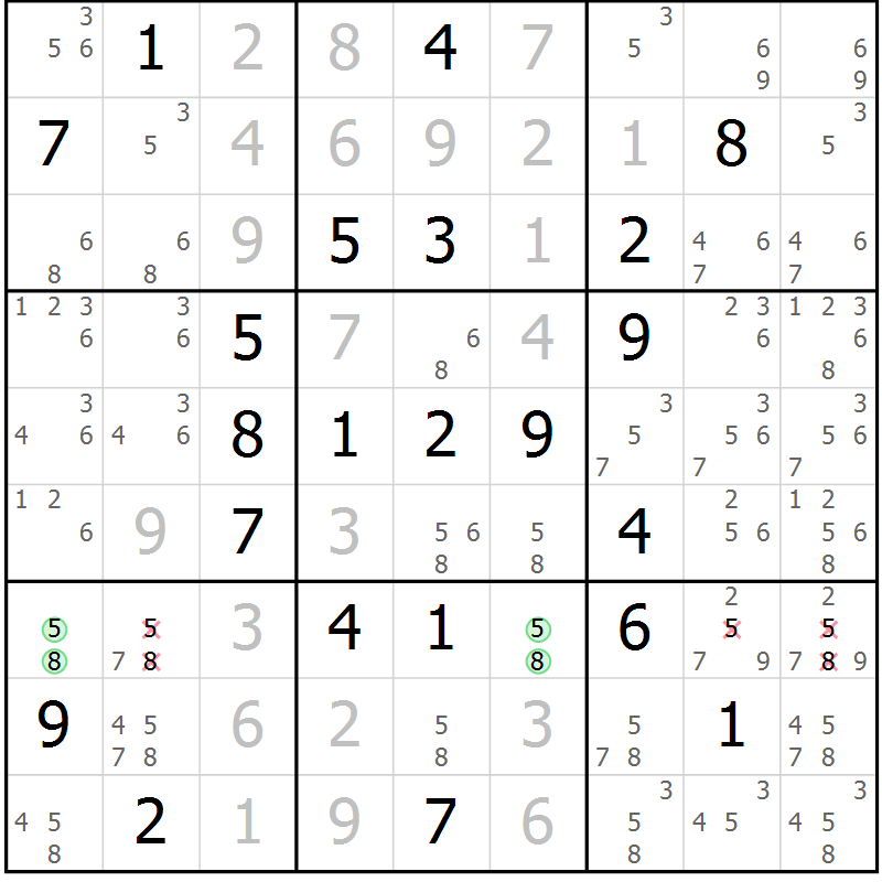 Position des candidats pour la solution de la Gr 16 page 19 du magazine de sudoku Virtuose n° 111
