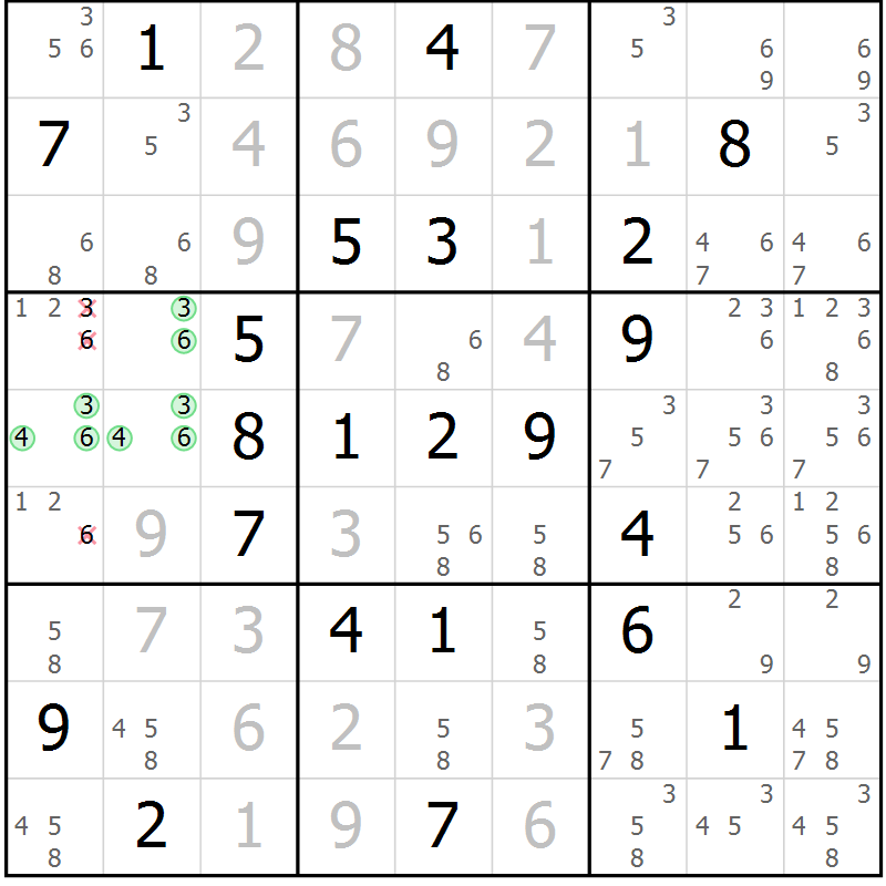 Position des candidats pour la solution de la Gr 16 page 19 du magazine de sudoku Virtuose n° 111