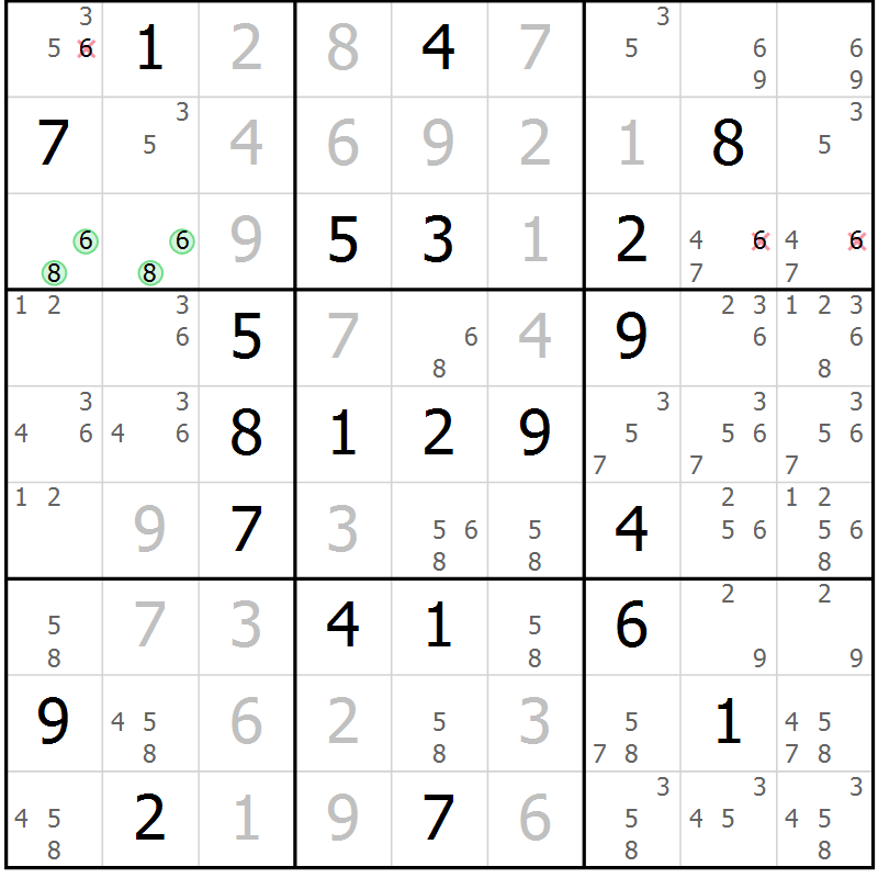 Position des candidats pour la solution de la Gr 16 page 19 du magazine de sudoku Virtuose n° 111