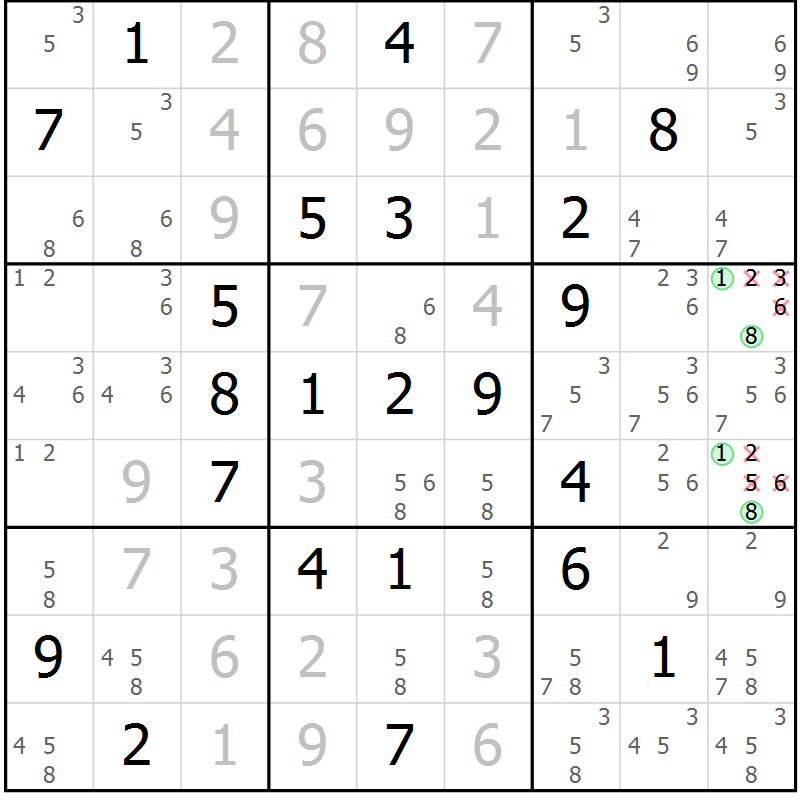 Position des candidats pour la solution de la Gr 16 page 19 du magazine de sudoku Virtuose n° 111