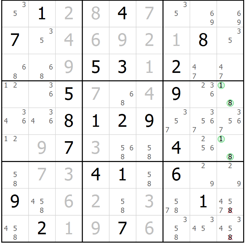Position des candidats pour la solution de la Gr 16 page 19 du magazine de sudoku Virtuose n° 111
